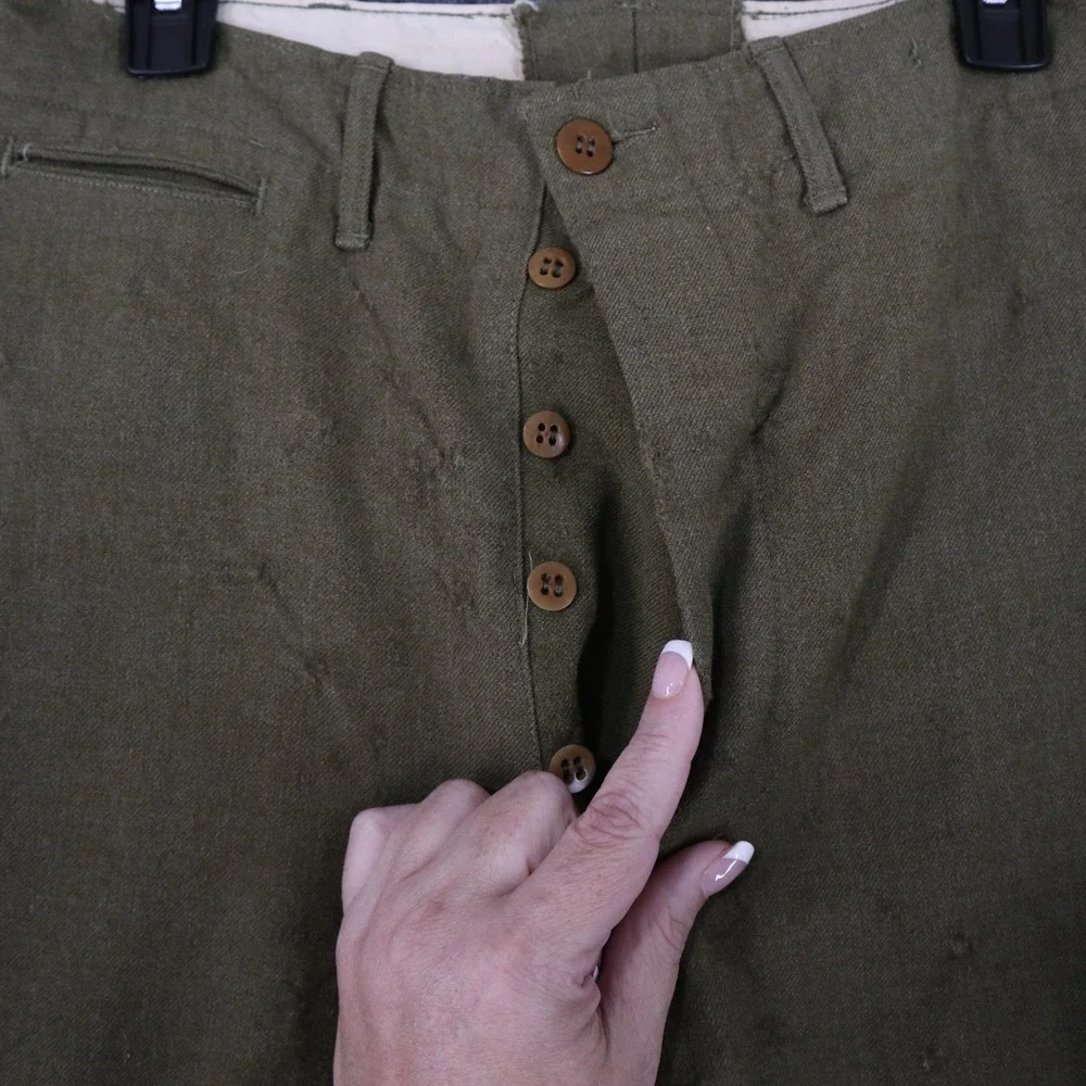Vintage 1950s US Army Wool Field Trousers Mens 31 Olive Drab Button Fly Military
